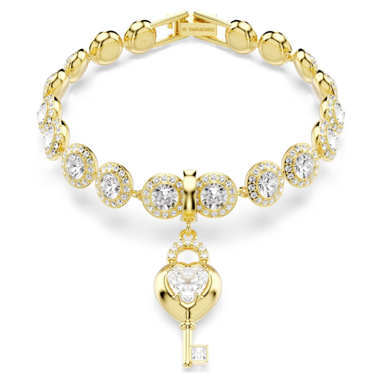 Idyllia charm Mixed cuts, Heart with key, White, Gold-tone plated